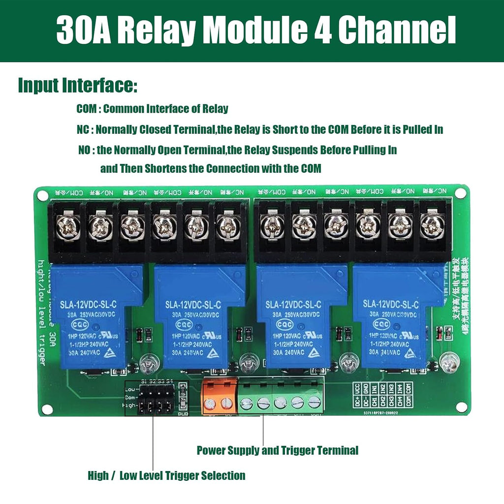 DIANN 30A 4 Channel Relay Module 5V Relay Module Expansion Board High Low Level Trigger with with Optocoupler Isolation for PLC Automation Equipment Control Industrial Control