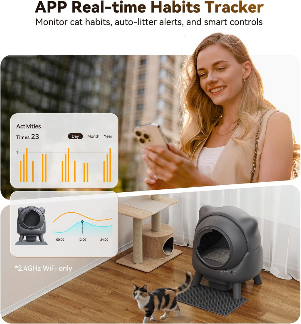 Automatic Litter Box, FEELNEEDY Self Cleaning Litter Box, Odor Control Robot, Cat Ears Design, 65L APP Real-Time