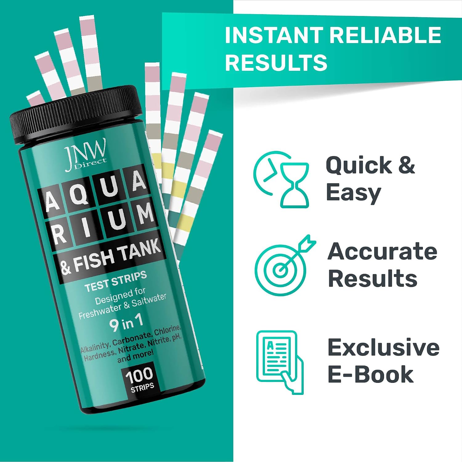 Aquarium Test Strips - 9-in-1 Aquarium Test Kit with eBook - Aquarium Water Test Kit with Quick and Accurate Fish
