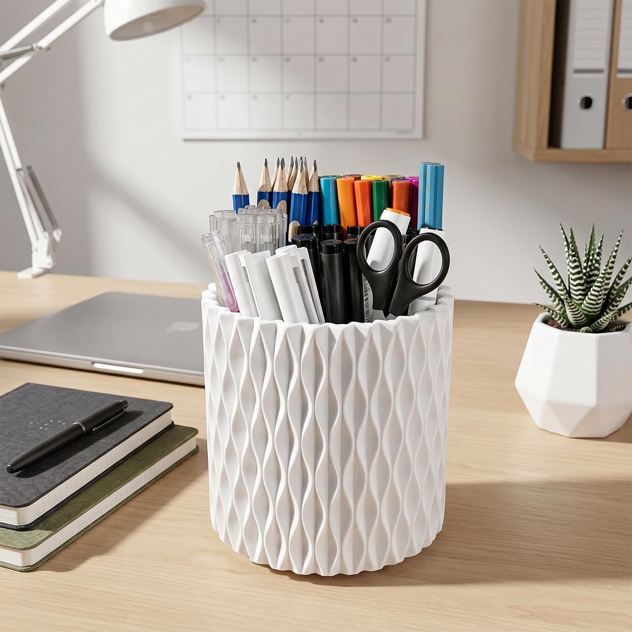 Rotating Pen Holder for Desk, 5 Slots Easthetic Pencil holder Desk Organizer Supplies and Accessories for Women