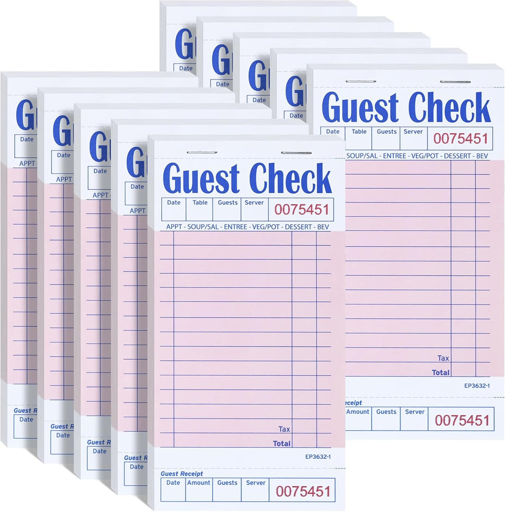 Guest Check Pads for Servers (Pink-10 pads), 50 Sheets/Pad