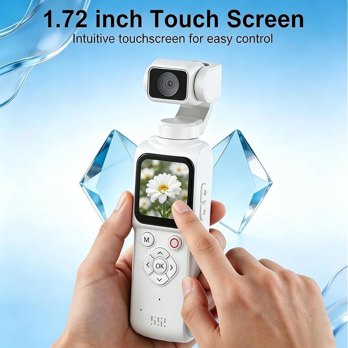 4K Handheld Pocket Camera with Face Tracking Rotating Lens, Vlogging Camera