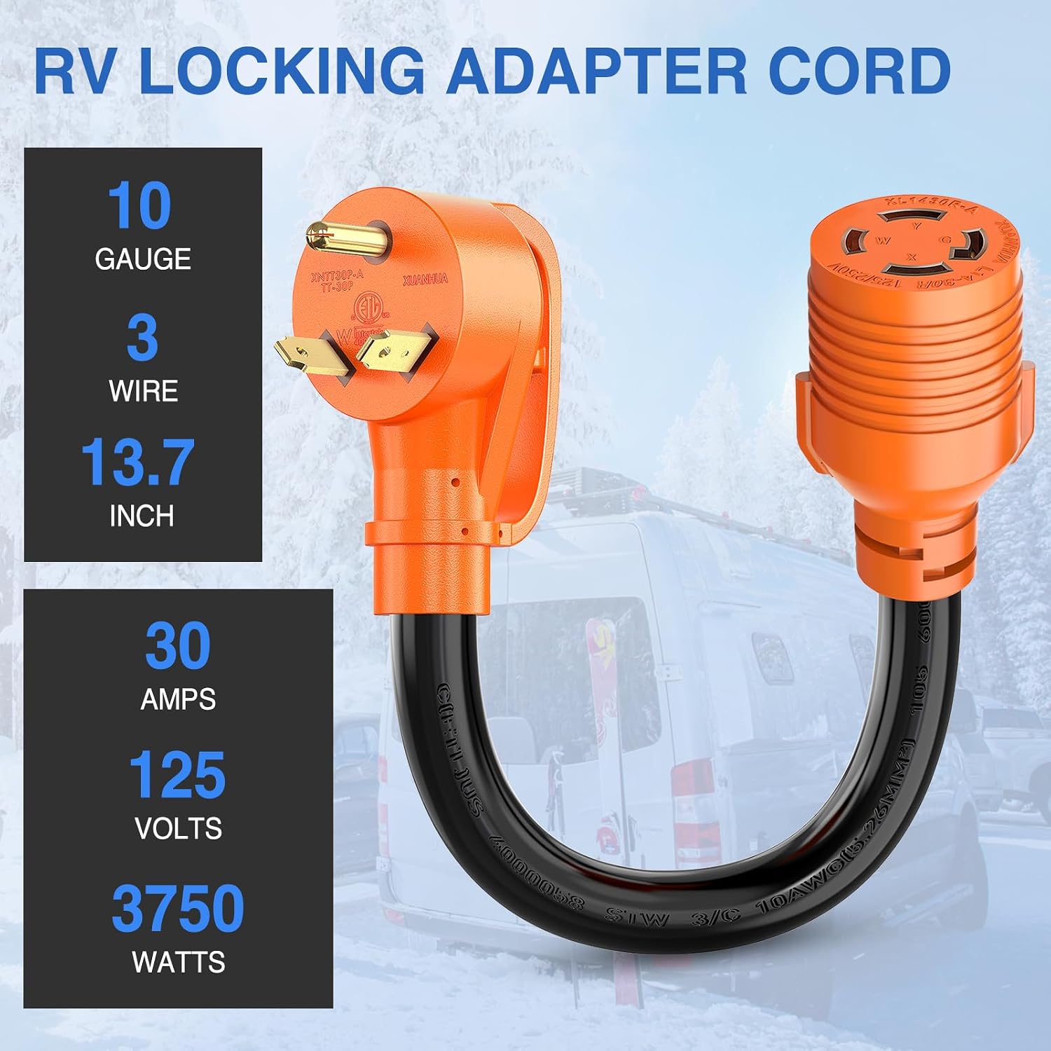 RV Generator Adapter Cord NEMA TT-30P to L14-30R | 30 Amp 3 to 4 Prong Generator Transfer Switch Adapter Twist Lock