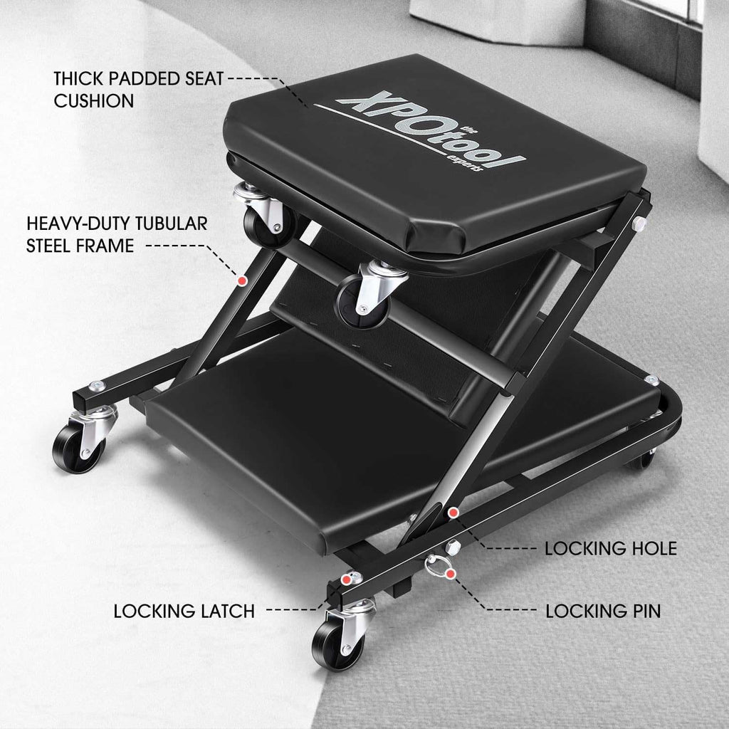 Mechanic Creeper, 36" Z Creeper Seat 300 lbs Capacity Garage Chair, Adjustable 2-in-1 Rolling Folding Creepers with 6