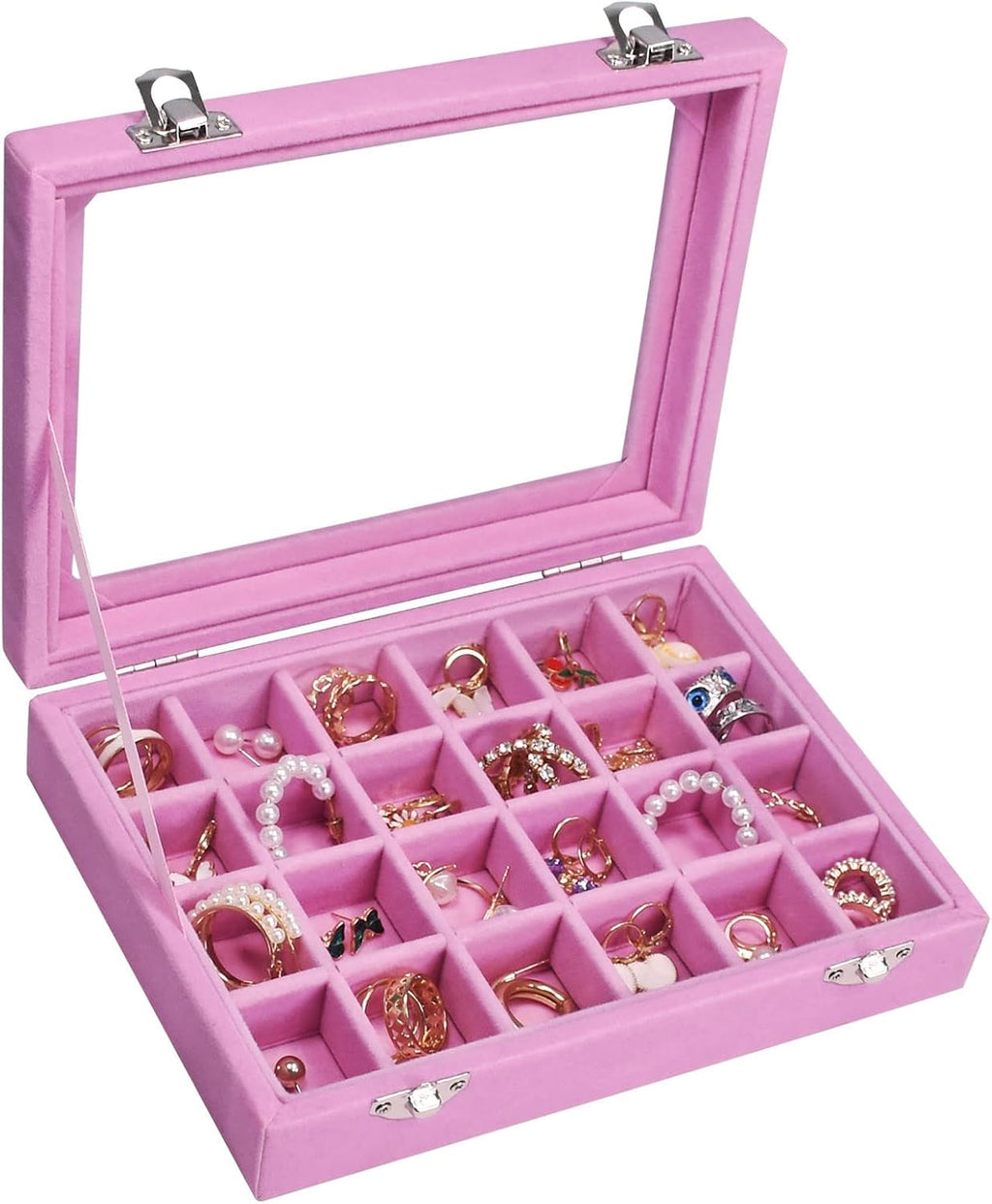 Velvet Jewelry Box 24 Grid Jewelry Ring Display Organiser Box Tray Holder Earrings Storage Case for Girls Wife Mom