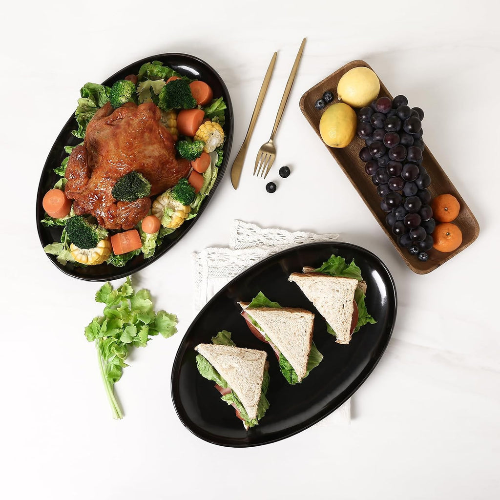 Serving Platter Ceramic Tray Plates Extra Large Oval 14.5 Inch Porcelain Dinner Plates Long Serving Dish Set