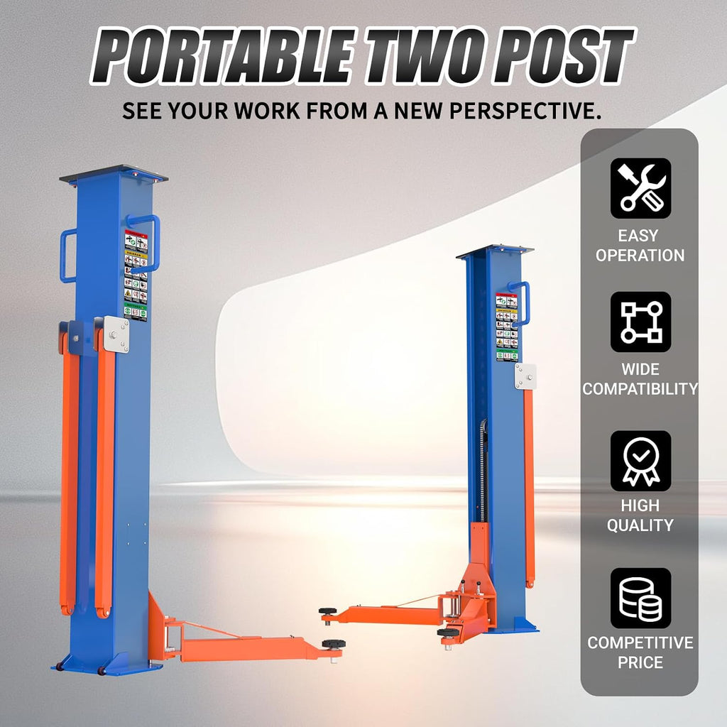 Portable Two Post Car Lift 8000 LBS Capacity, 220V Electric Lock, Movable Garage Car Lift for Home Garage & Workshop