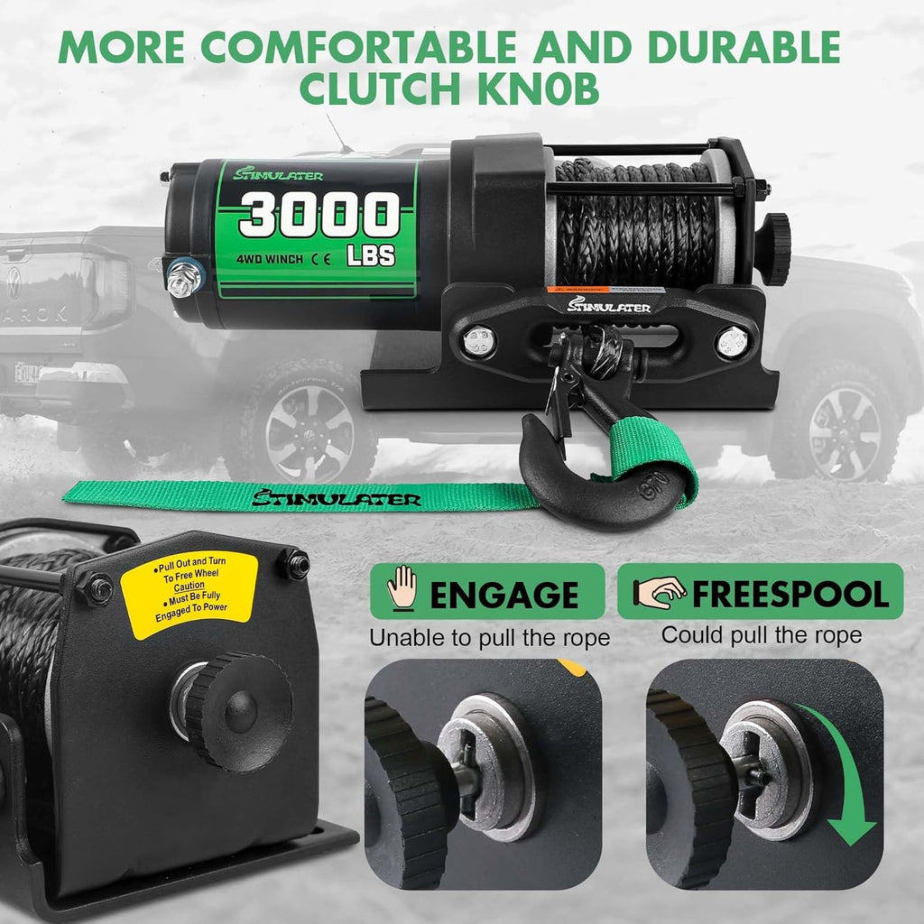 3000lb ATV Winch with Synthetic Rope,Electric Winch 12V, with Wireless Remote Control and Manual Switch, with Hawse