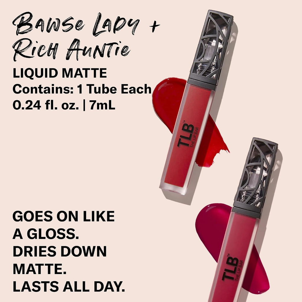 Nonstop Liquid Matte Lipstick Mini 2-Pack, Bawse Lady (Blue Red) + Rich Auntie (Deep Berry) - High Pigment - One
