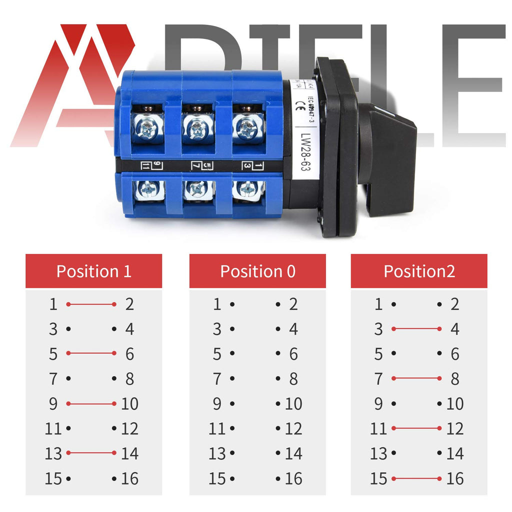APIELE Changeover Selector Switch 3 Position 440V Universal Rotary Cam Selector (20A 8 Terminal)