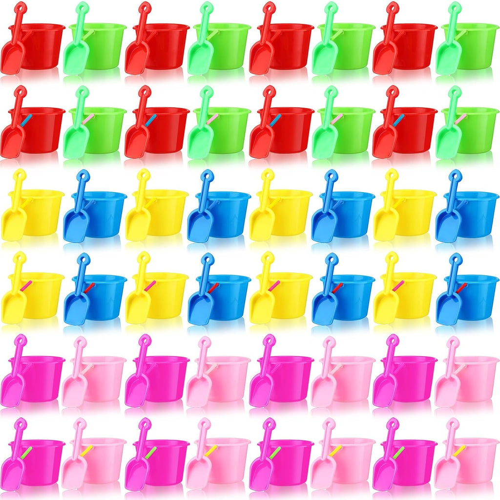 96 Pcs Beach Sand Buckets and Shovels 6.1'' Beach Bucket with Shovel Bulk Pails and Shovel Set Beaches Sand Toy Kit
