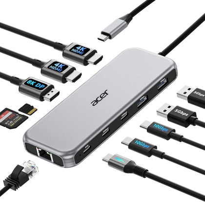 Laptop Docking Station 3 Monitors, 11-in-1 USB C Docking Station | 8K DP, 4K@60Hz HDMI, 10Gbps Data, 1 Gbps Ethernet