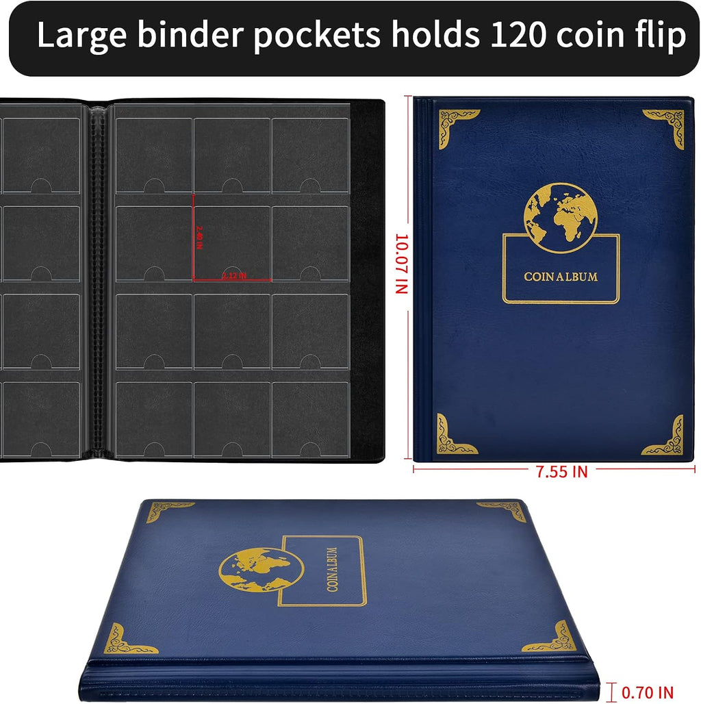 120 Pockets Coin Flip Holder Albums, 2x2 inches Coin Storage Books for Coin Cardboard Collection Holders, Collection