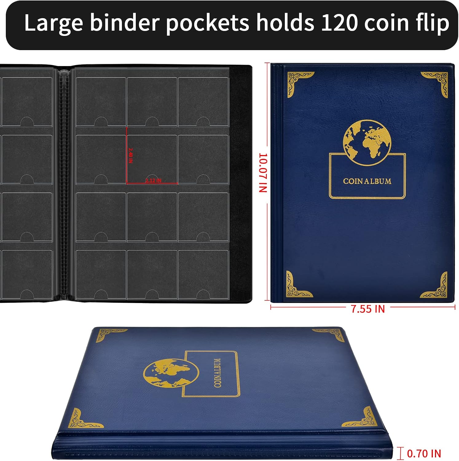 120 Pockets Coin Flip Holder Albums, 2x2 inches Coin Storage Books for Coin Cardboard Collection Holders, Collection