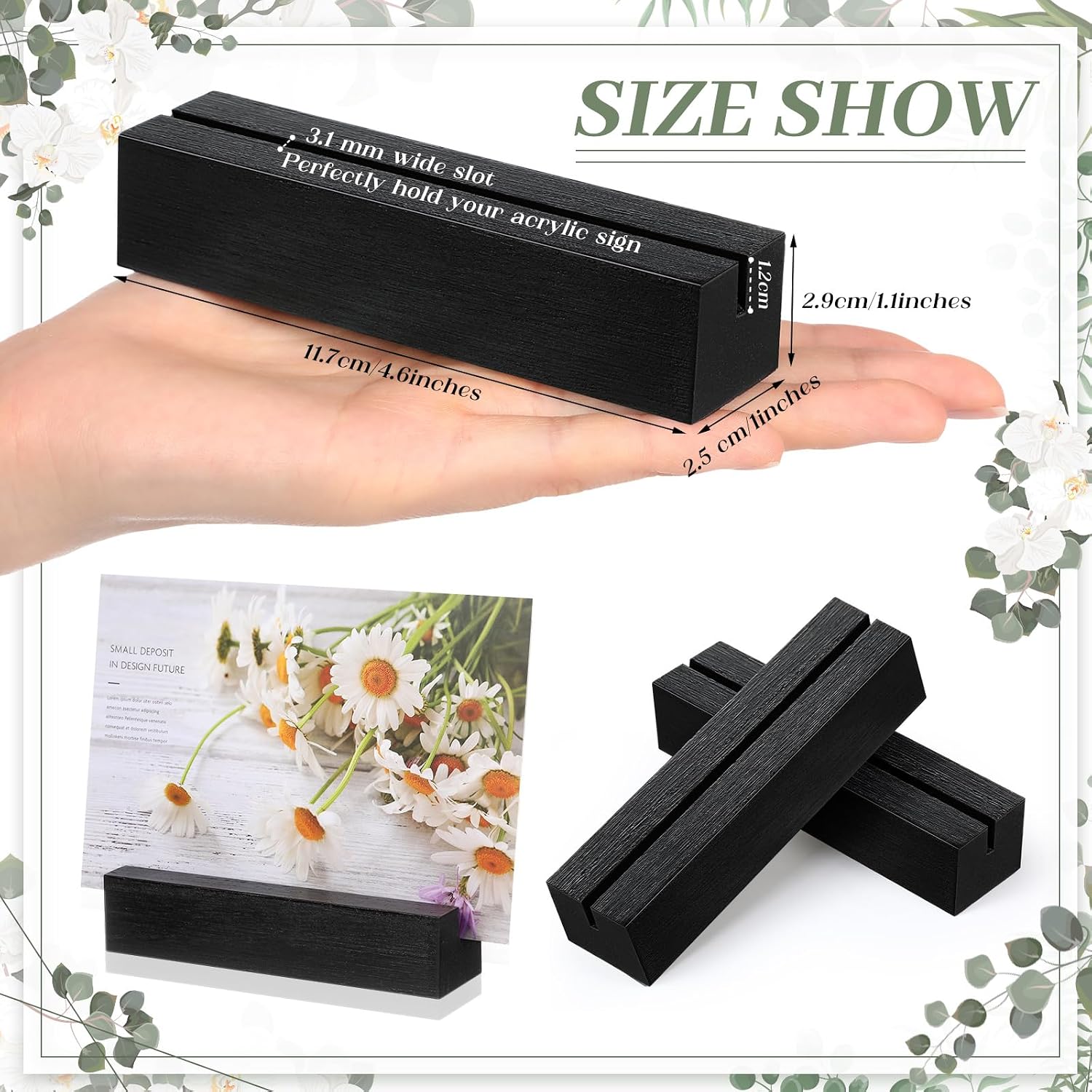 12 Pcs Wood Card Holders,Acrylic,Black,4.6x1.1x1 Inch | Guitar Shaped Stands for Table Numbers, Wedding Party