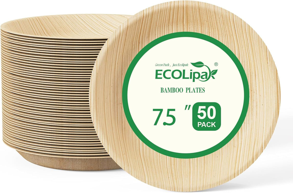 7.5 Inch Disposable Compostable Plate Like Bamboo Plate, 50 Pack