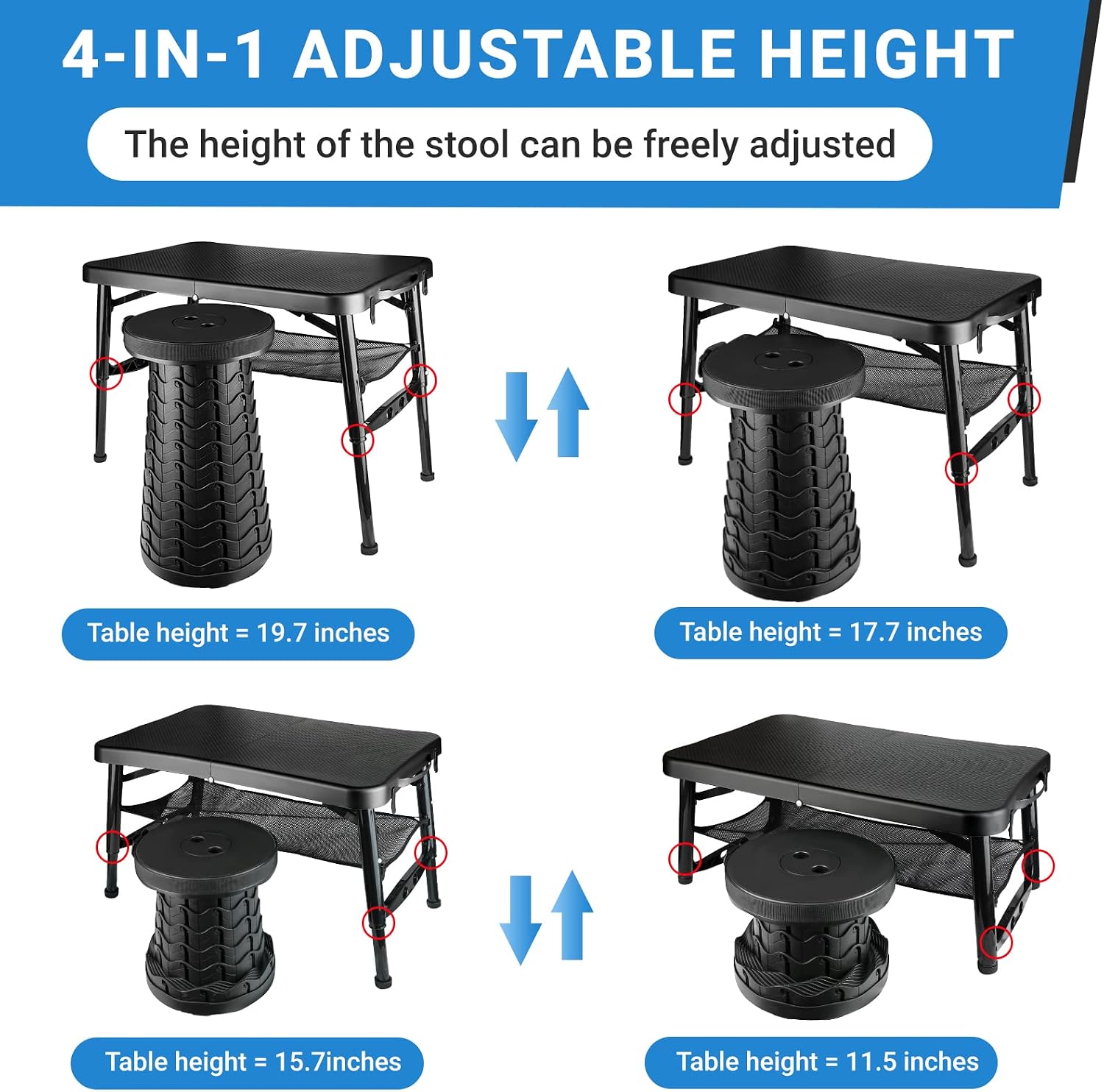 Portable Folding Table and Stool Set, Lightweight Foldable Table & Collapsible Stool for Camping Picnic Beach