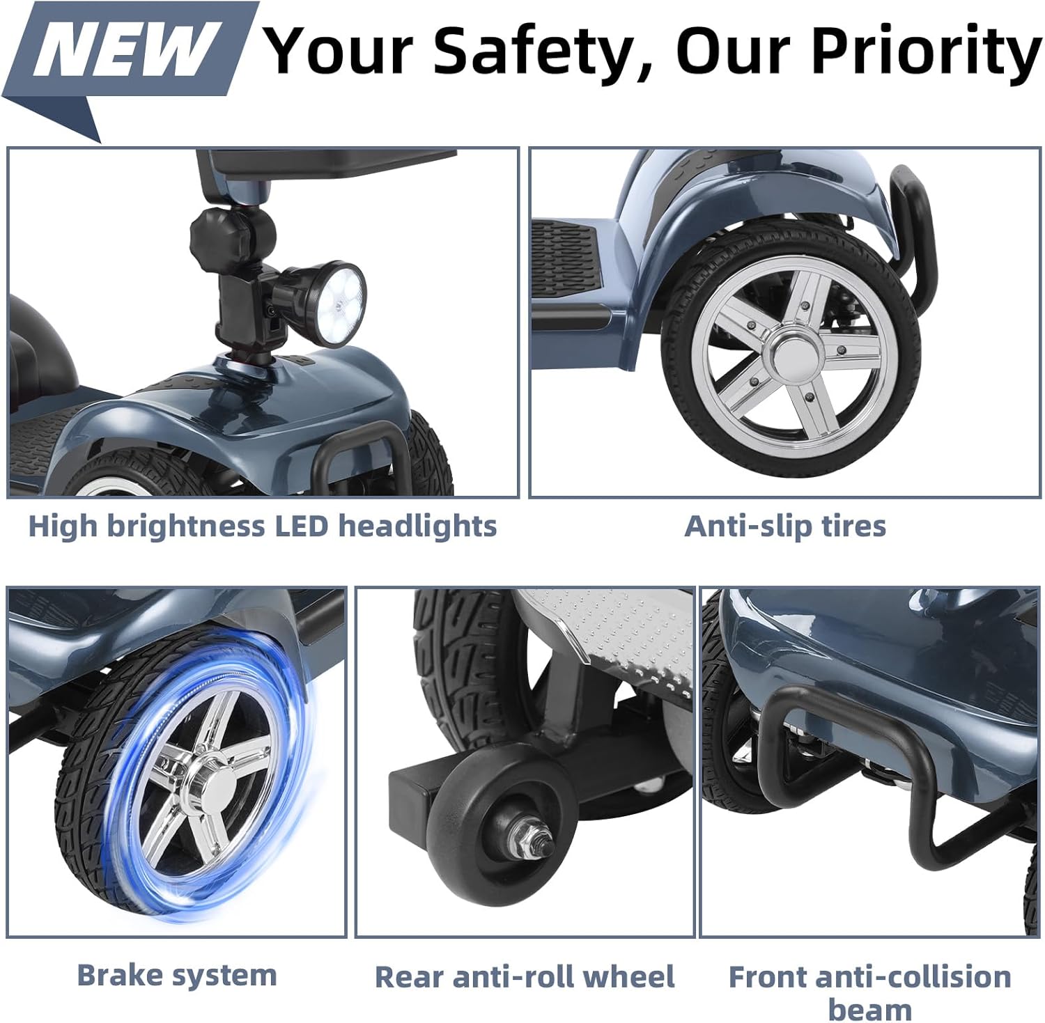 45 Miles 4 Wheels Mobility Scooter for Seniors/Adults Up to 300LBS,350W Electric Wheelchair Detachable Lithium