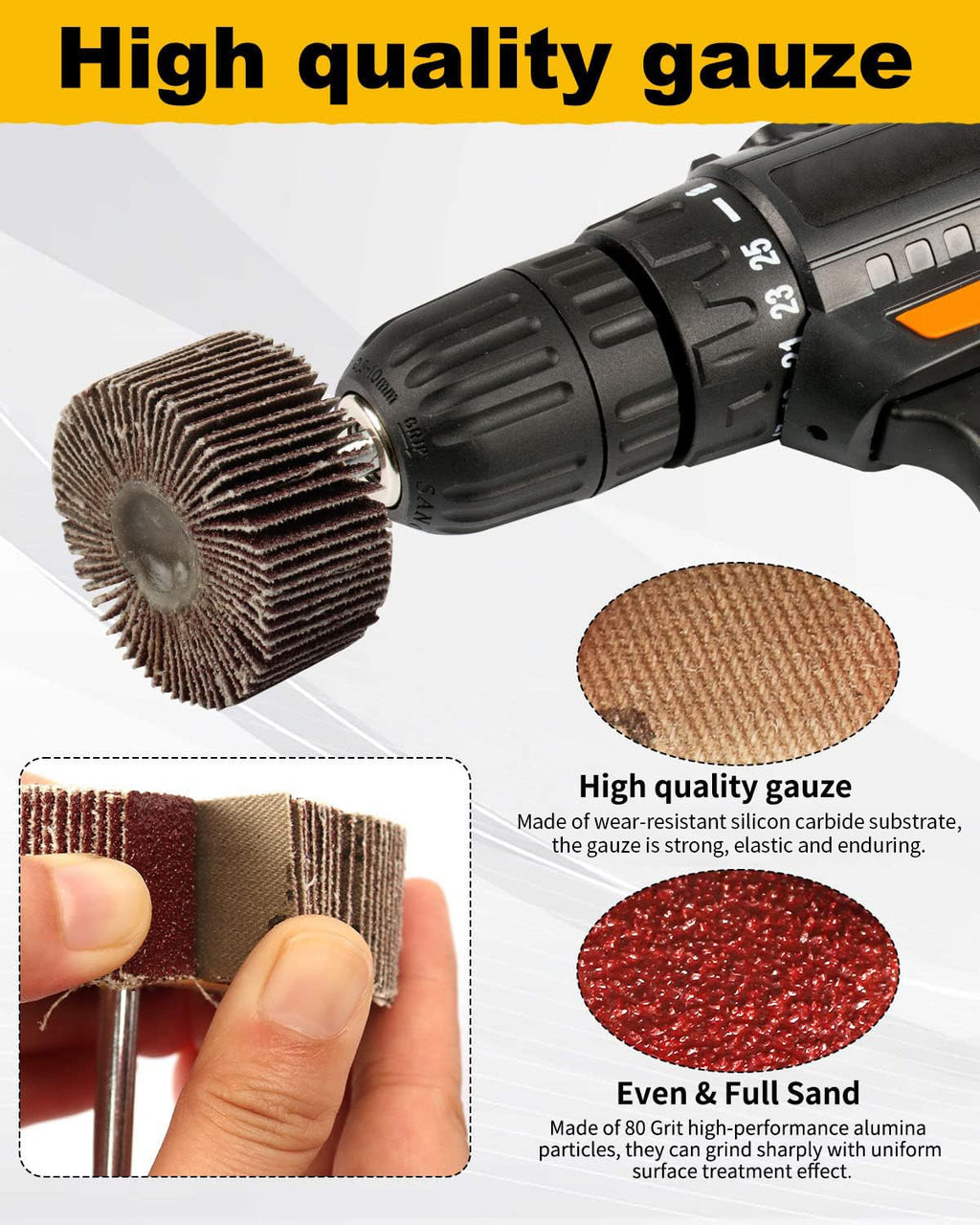 1/4" Shank Flap Wheel Sander Set 8Pcs, 8 Size Flapper Wheel 80 Grit