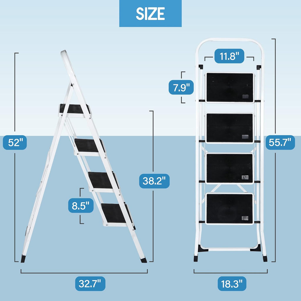 4 Step Ladder, Folding Step Stool with Wide Anti-Slip Pedal, 330lbs Sturdy Steel Ladder for Adults, Portable Steel