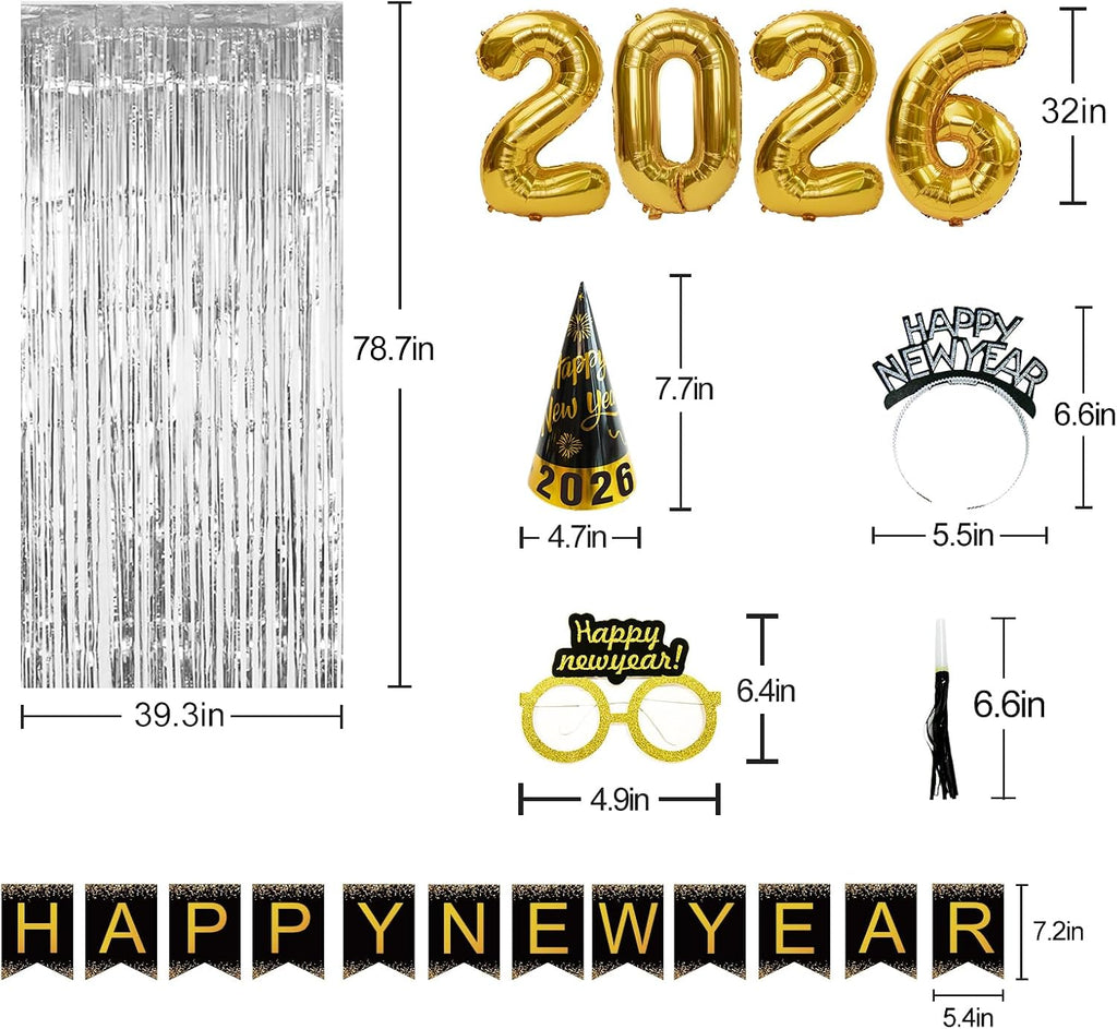 New Years Eve Party Supplies 2026 - Happy New Year Decorations Kit | Set of 50 Includes Banner, Hats, Ribbon