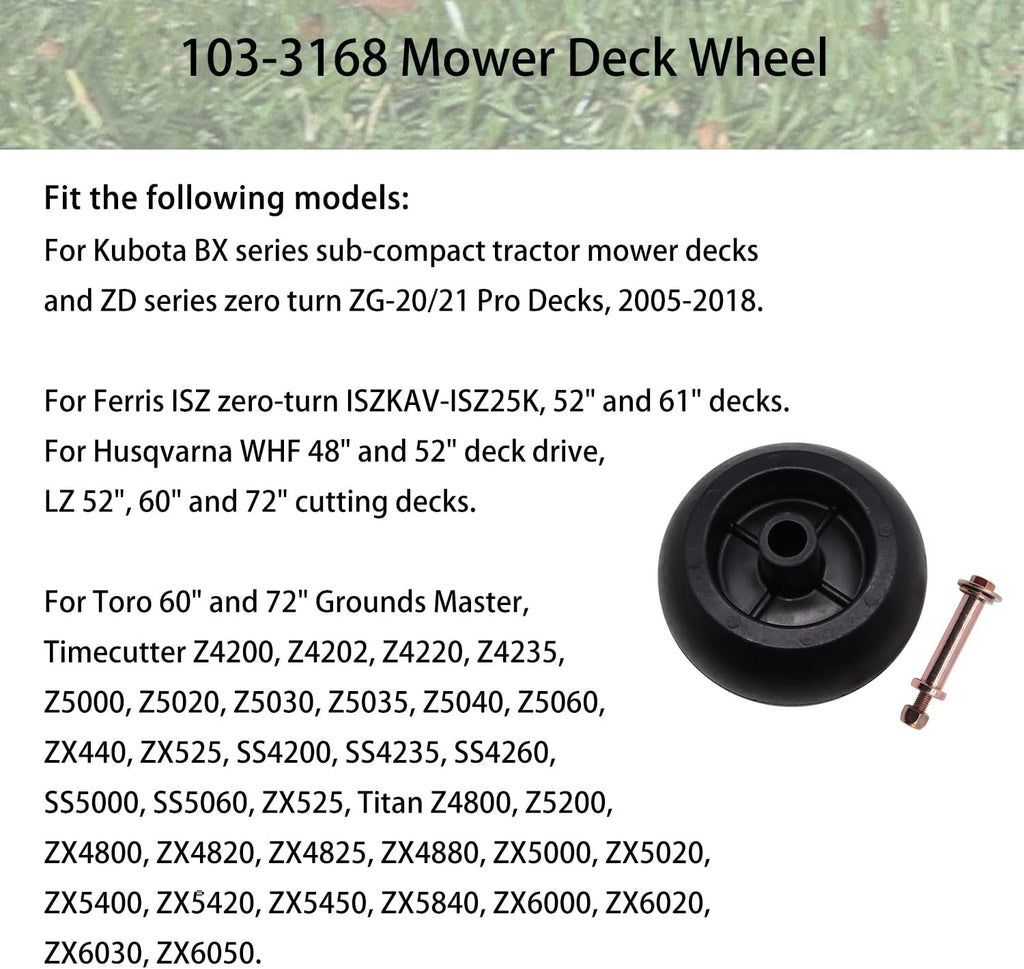 103-3168 Mower Anti Scalp Deck Wheel Fits for Kubota 68-2730, K5371-42110, 1-603299, for Exmark 103-3168 103-7263 103-4051 Toro Mower