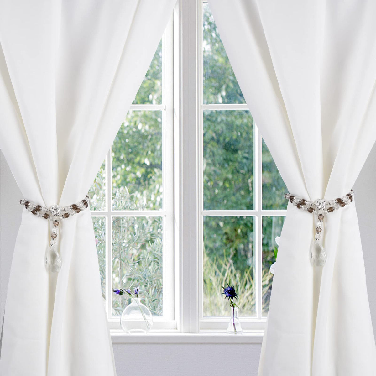 Luxury Crystal Beaded Magnetic Curtain Tieback, Gray
