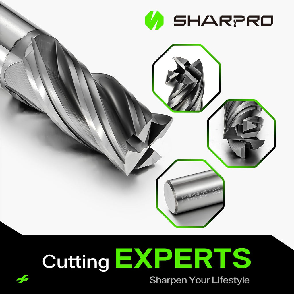 SHARPRO 1/4'' Shank Carbide End Mills, 4 Flute Square End Mill Bits