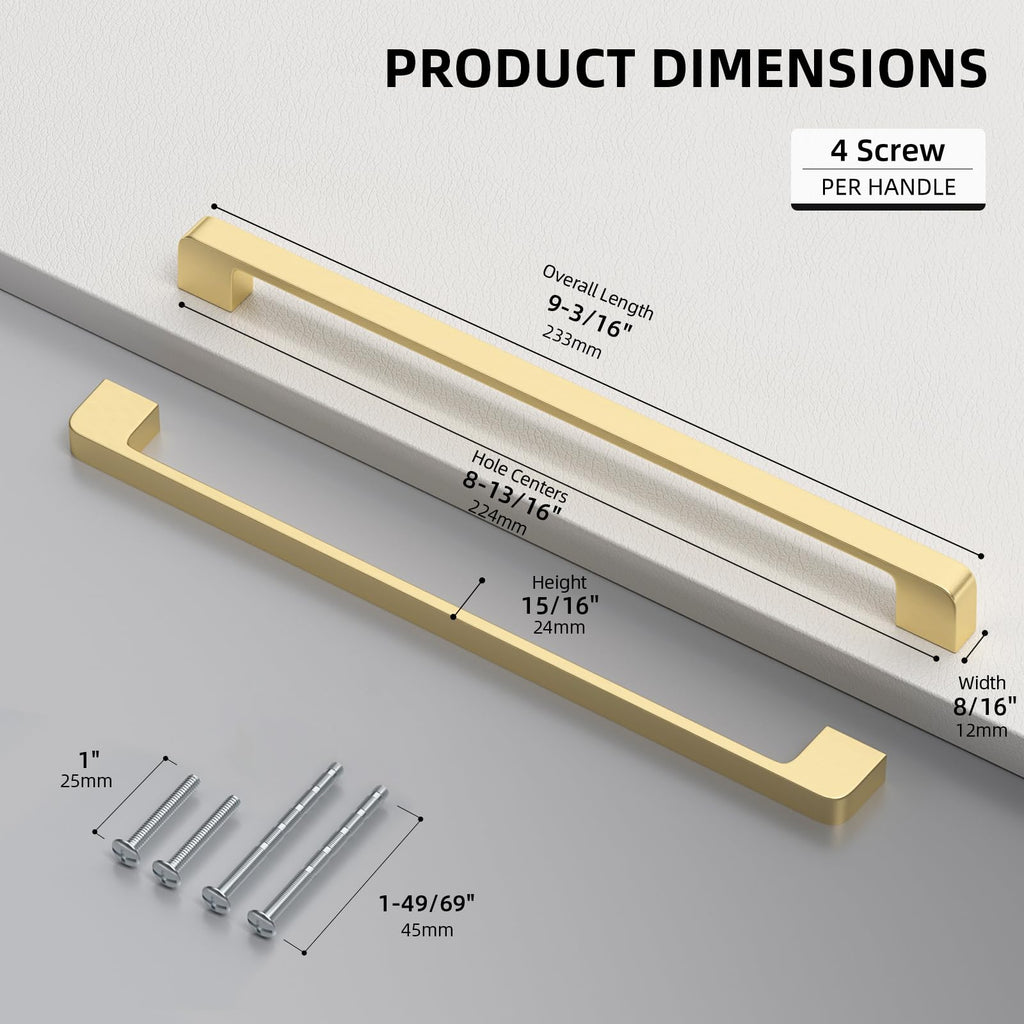 Brushed Gold Cabinet Pulls 8-13/16" Gold Cabinet Handles 5 Pack