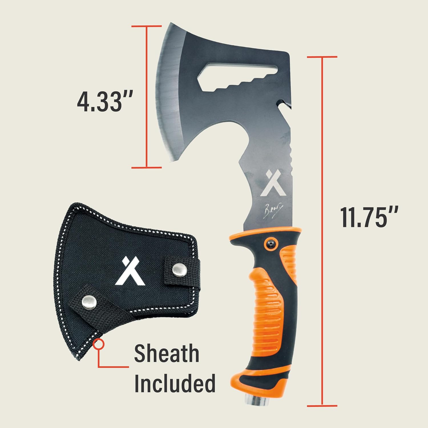 Ultimate Hatchet, Camping Axe with Sheath and Hammer | 3cr13 stainless steel axe with black oxide finish. Includes