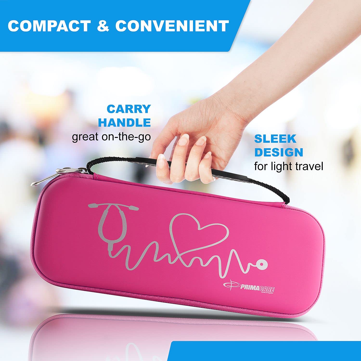 KB-9397-PK Stethoscope Case, Supplies Included, Pink with Multiple Compartments, Portable and Lightweight First Aid