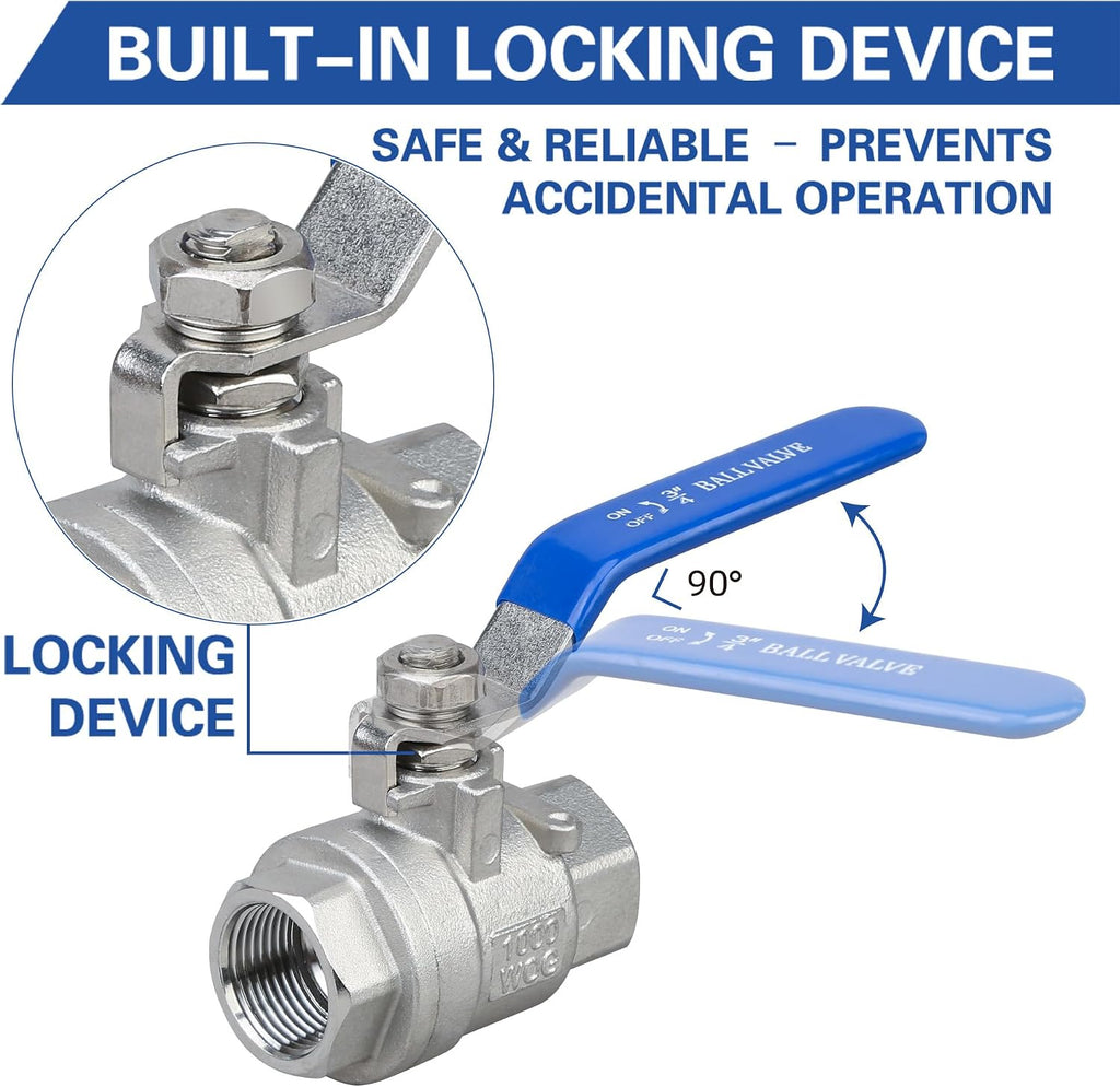 3/4" NPT Ball Valve 2-Pack, 304 Stainless Steel, Full Port
