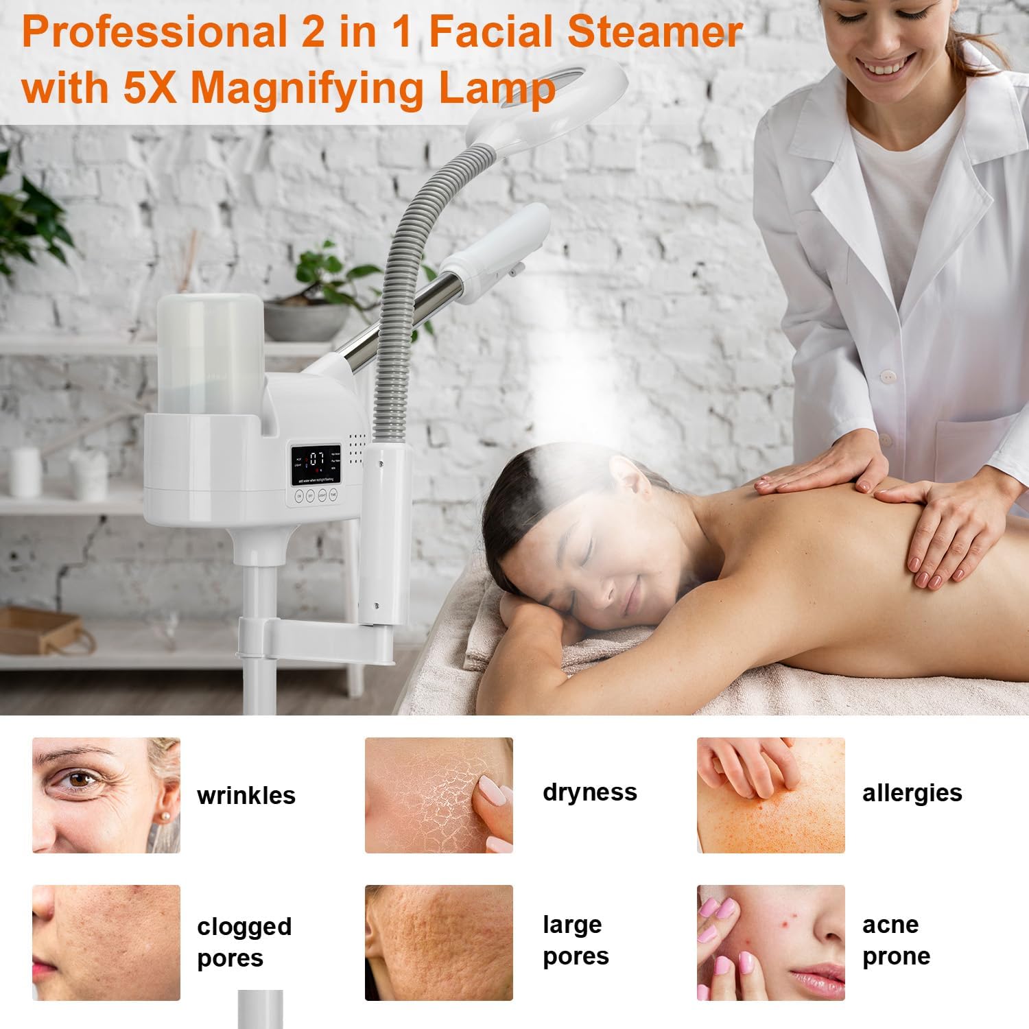 Professional Facial Steamer with 5X Magnifying Lamp, 2 in 1 Facial Steamer Upgrade PTC Heating, Esthetician Steamer