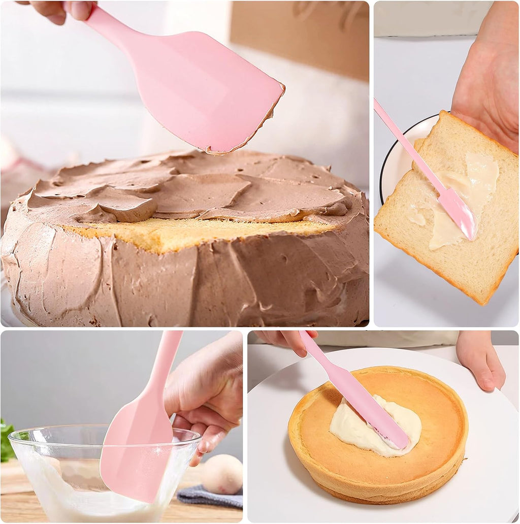 5 Piece Pink Silicone Spatula Set, Heat Resistant Rubber Spatulas Set, Silicone Kitchen Utensils Set Dishwasher Safe