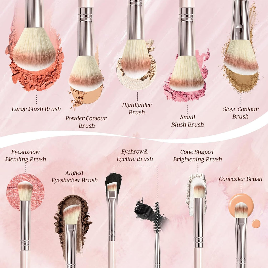 Makeup Brush Set, Premium Synthetic 10 PCS Makeup Brushes, Travel Makeup Brush Set with Soft Hairs, Makeup Brushes