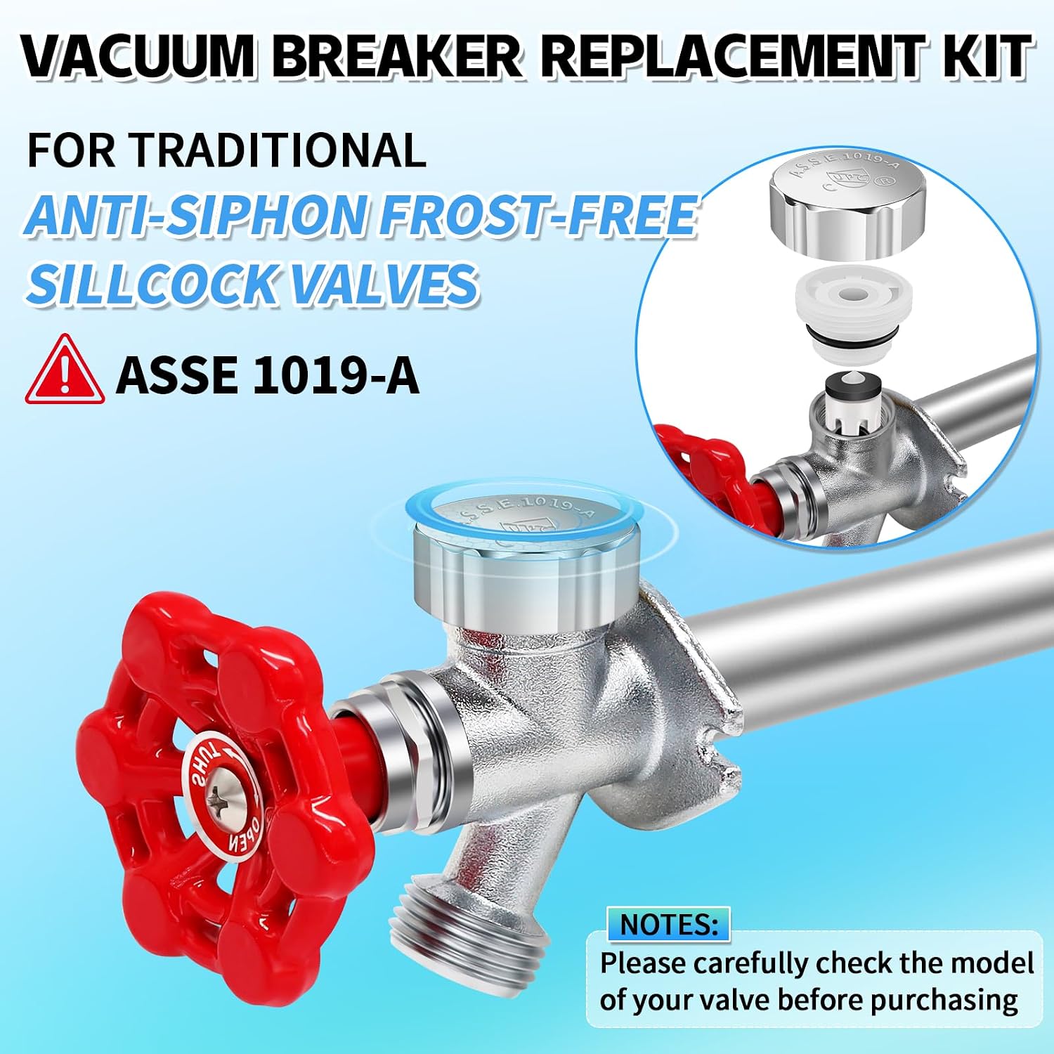 Chrome Outdoor Faucet Repair Kit, ASSE 1019-A Vacuum Breaker Outside Faucet Repair Kit, Hose Bib Spigot Repair Kit