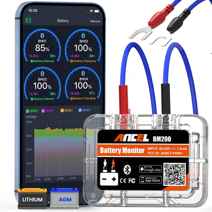 BM200-US Car Battery Tester 12V Automotive Battery Monitor Bluetooth | Auto Battery Load Tester with Cranking