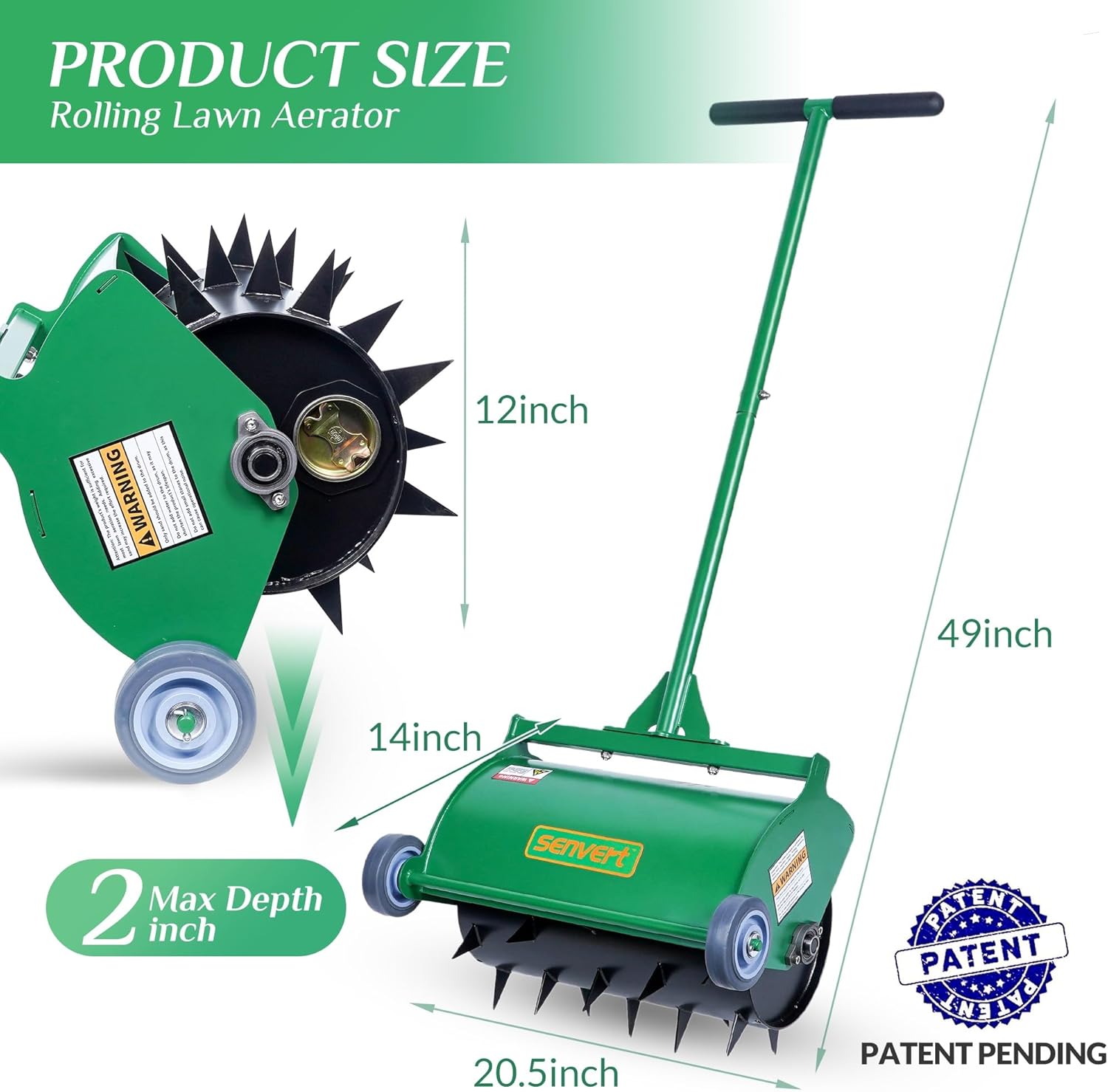 Rolling Lawn Aerator, Heavy Duty Push Spike Aeration Tool Up to 55 lbs, Manual Rotary Grass Aerator for Garden and