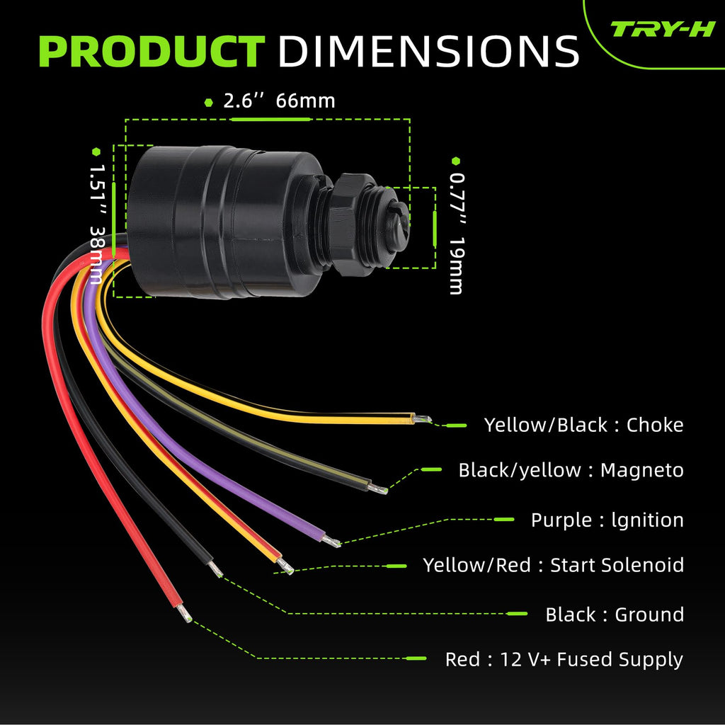 Try-H 87-88107A5 Boat Ignition Switch with 2 Keys 6 Wire Connectors