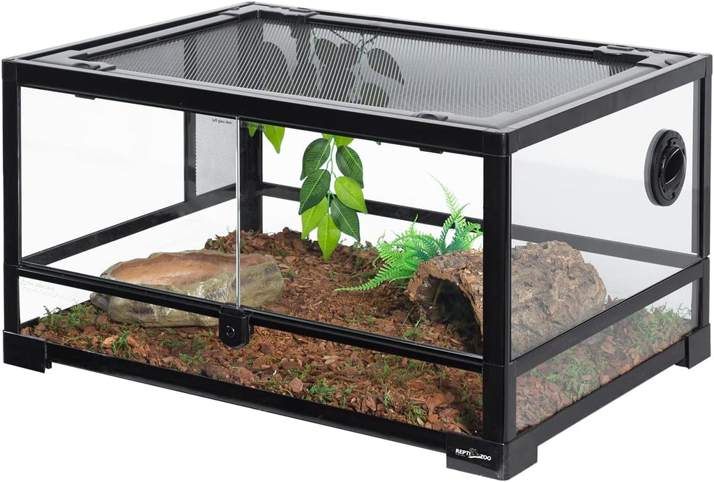 Full Glass 20 Gallon Reptile Tank, Front Opening Reptile Terrarium 24" x 18"x 12", Double Hinged Opening Doors & Top