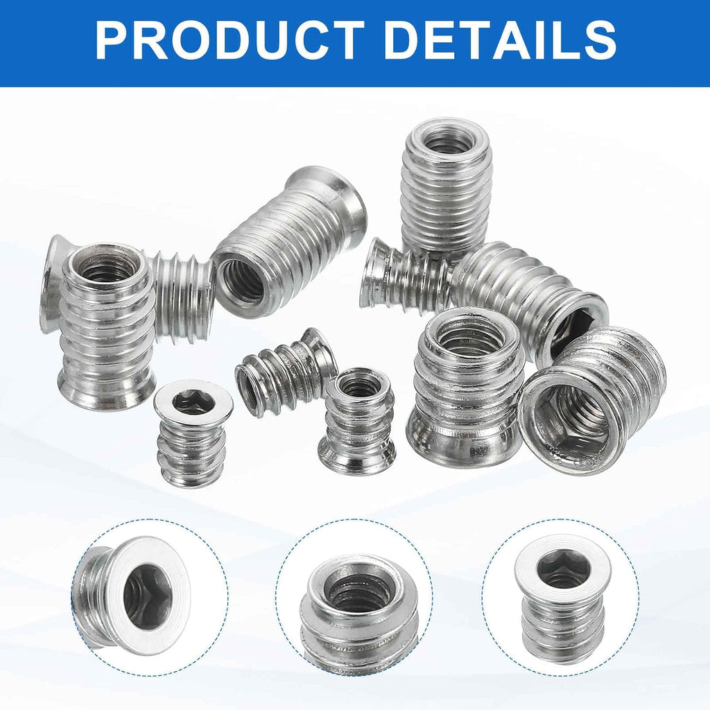 MECCANIXITY 6Pcs Threaded Inserts Nuts, M8x20mm Hex Socket Drive Nut Inserts for Wood - 304 Stainless Steel Screws Furniture Screw in Nuts Bolt Fastener Connector Wood