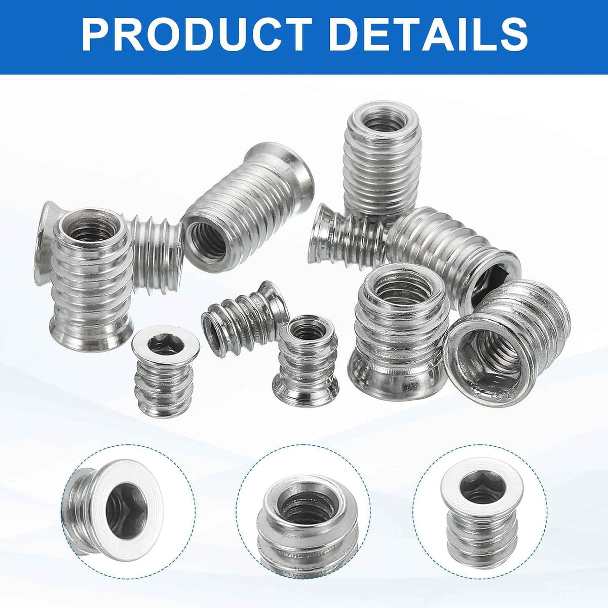 MECCANIXITY 6Pcs Threaded Inserts Nuts, M8x20mm Hex Socket Drive Nut Inserts for Wood - 304 Stainless Steel Screws Furniture Screw in Nuts Bolt Fastener Connector Wood