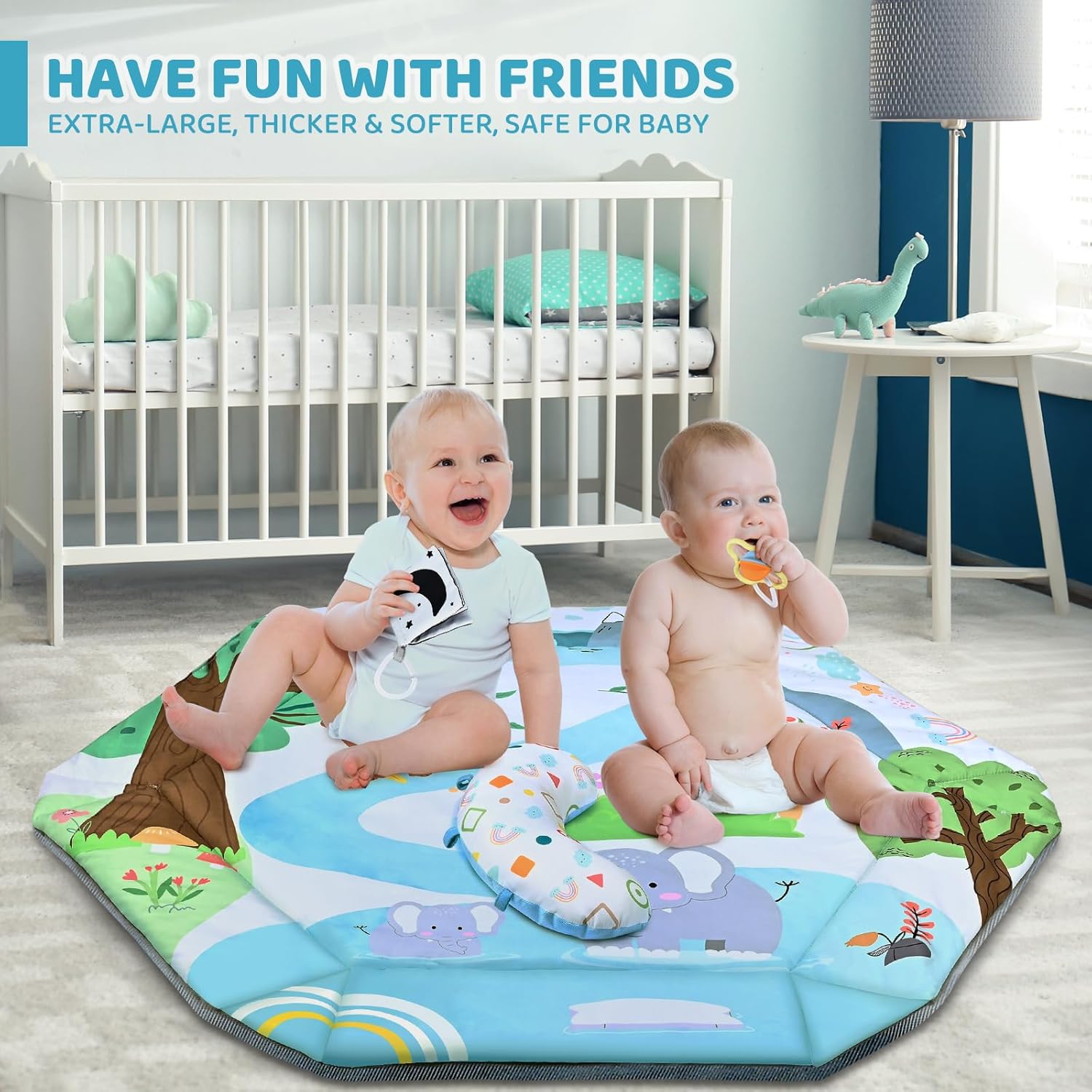 Baby Gym Play Mat, 8-in-1 Tummy Time Mat & Ball Pit with 6 Toys, Washable Baby Activity Play Mat for Visual, Hearing