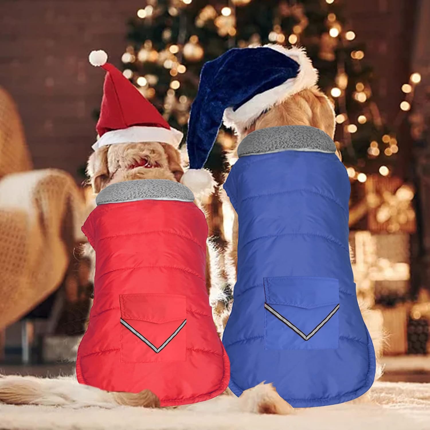 Dog Coat, Waterproof Dog Winter Jacket with Pocket, Reflective Adjustable Pet Snow Vest, Warm Cozy Fleece Sweater for