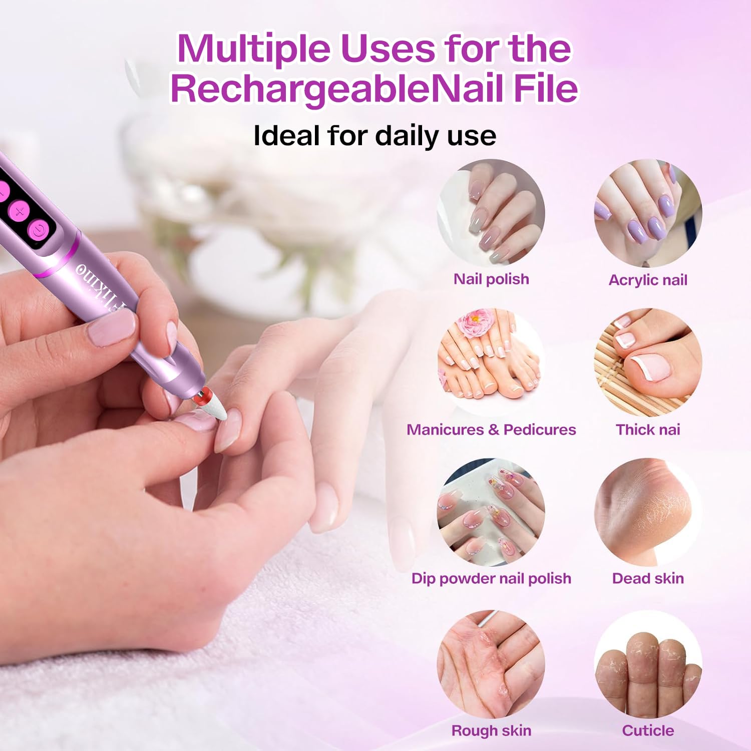 Cordless Nail Drill with UV NailLamp – 2-in-1 Rechargeable Electric Nail File & Flash Curing Lamp, 35000 RPM for Gel