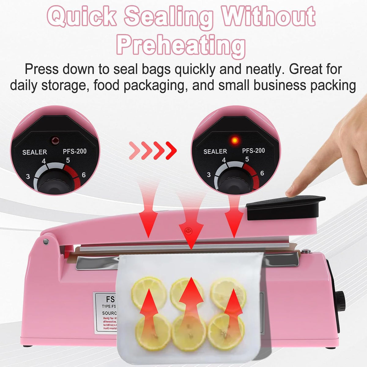 8 Inch Impulse Heat Sealer Machine with Extra Replace Element Grip, Pink