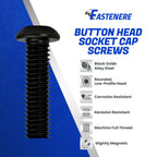 Fastenere Button Head Socket Cap Screws - 10-32 x 1-1/4" (50-Pcs) Alloy Steel, Fully Threaded, Fine Black Oxide Finish, Corrosion-Resistant, Machine Thread, Easy to Install w/Allen Hex Drive