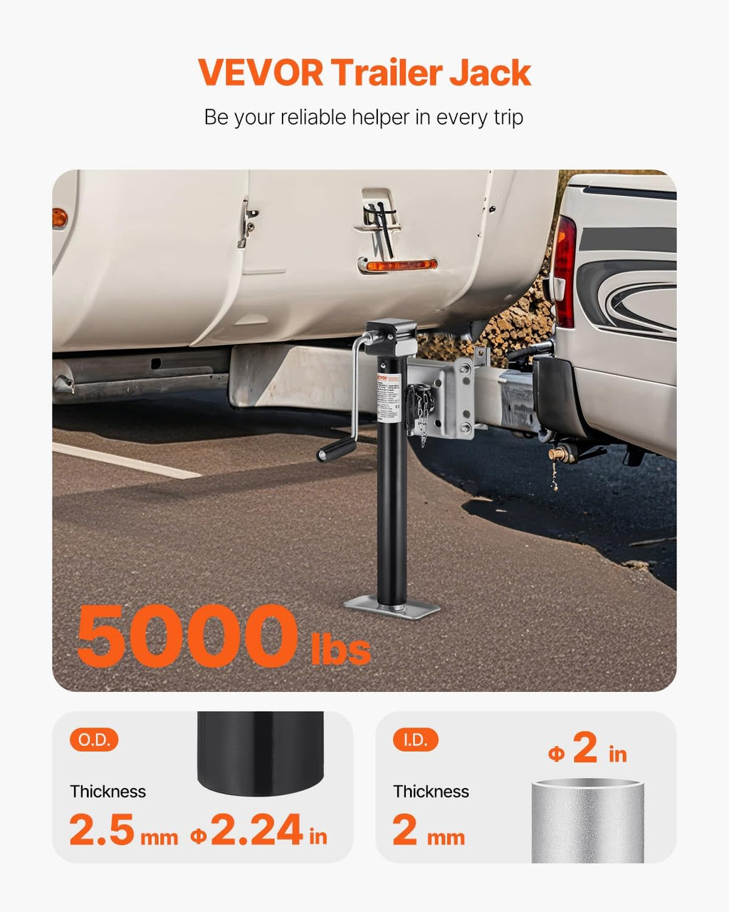 5000 lbs Dynamic Load Capacity, Heavy Duty Swivel Bolt-on Trailer Jack, 14.3" Lift Trailer Jack Stand with Handle for