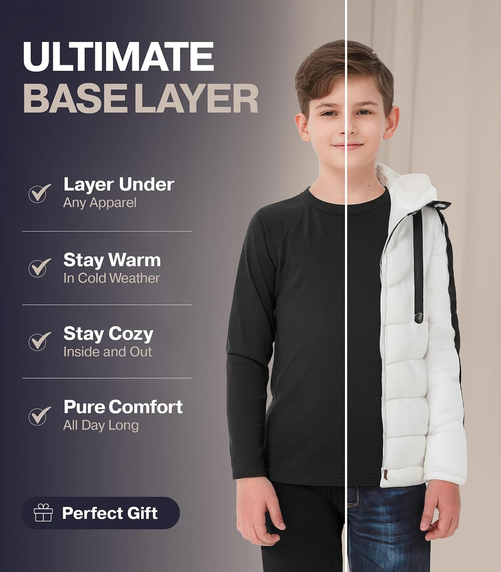 Thermal Underwear for Kids, Boys Thermal Underwear Set, Base Layers for Skiing, Long Johns for Boys Kids (Grey, X-Small)