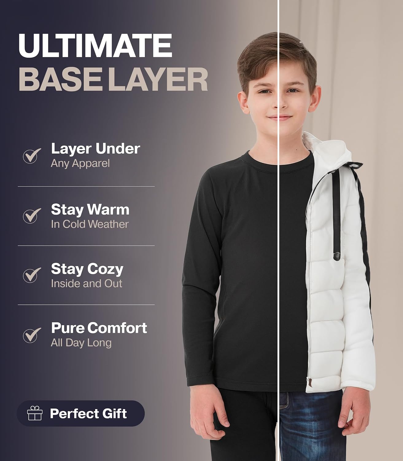Thermal Underwear for Kids, Boys Thermal Underwear Set, Base Layers for Skiing, Long Johns for Boys Kids (Grey, X-Small)